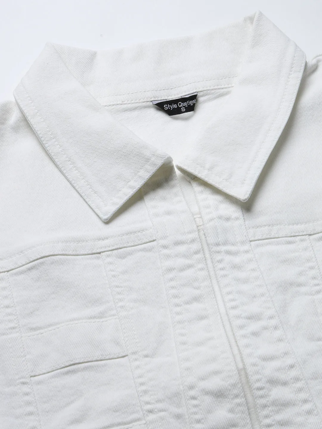 Style Quotient Women Off White Denim Open Front Regular Shrug