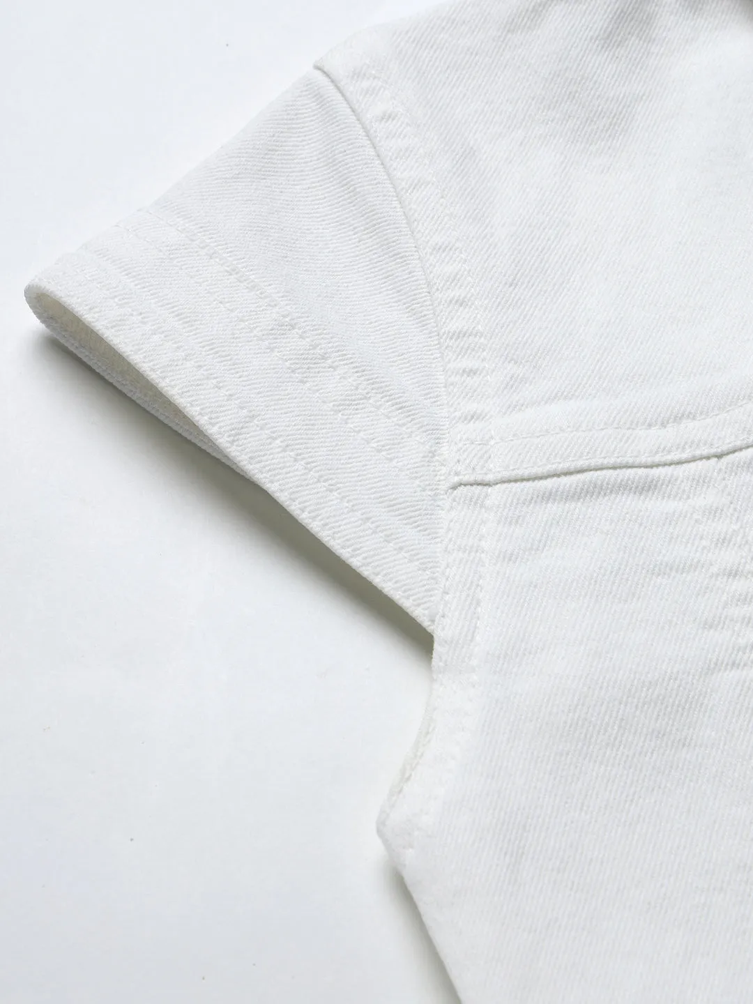 Style Quotient Women Off White Denim Open Front Regular Shrug