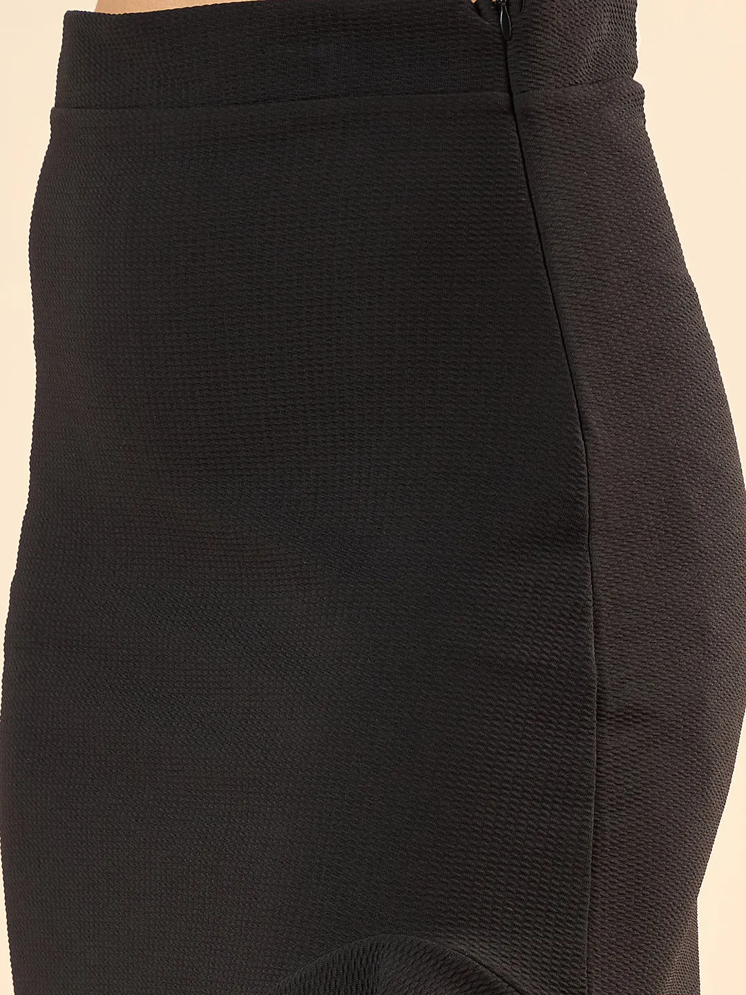 Style Quotient Women Solid Black Polyknit Regular Fit Smart Casual Asymmetric Skirt