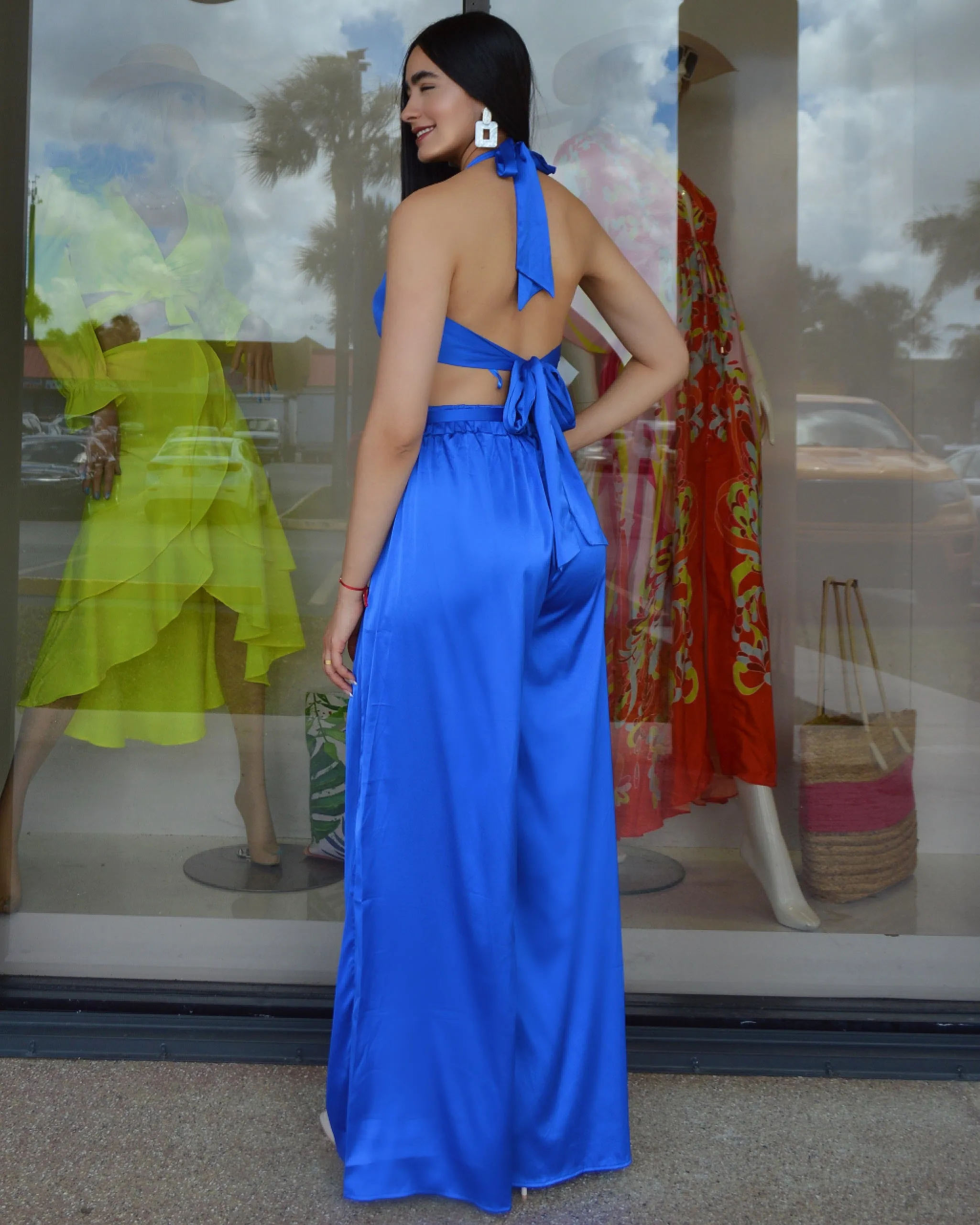 Summer Season Satin Pant Set Royal Blue