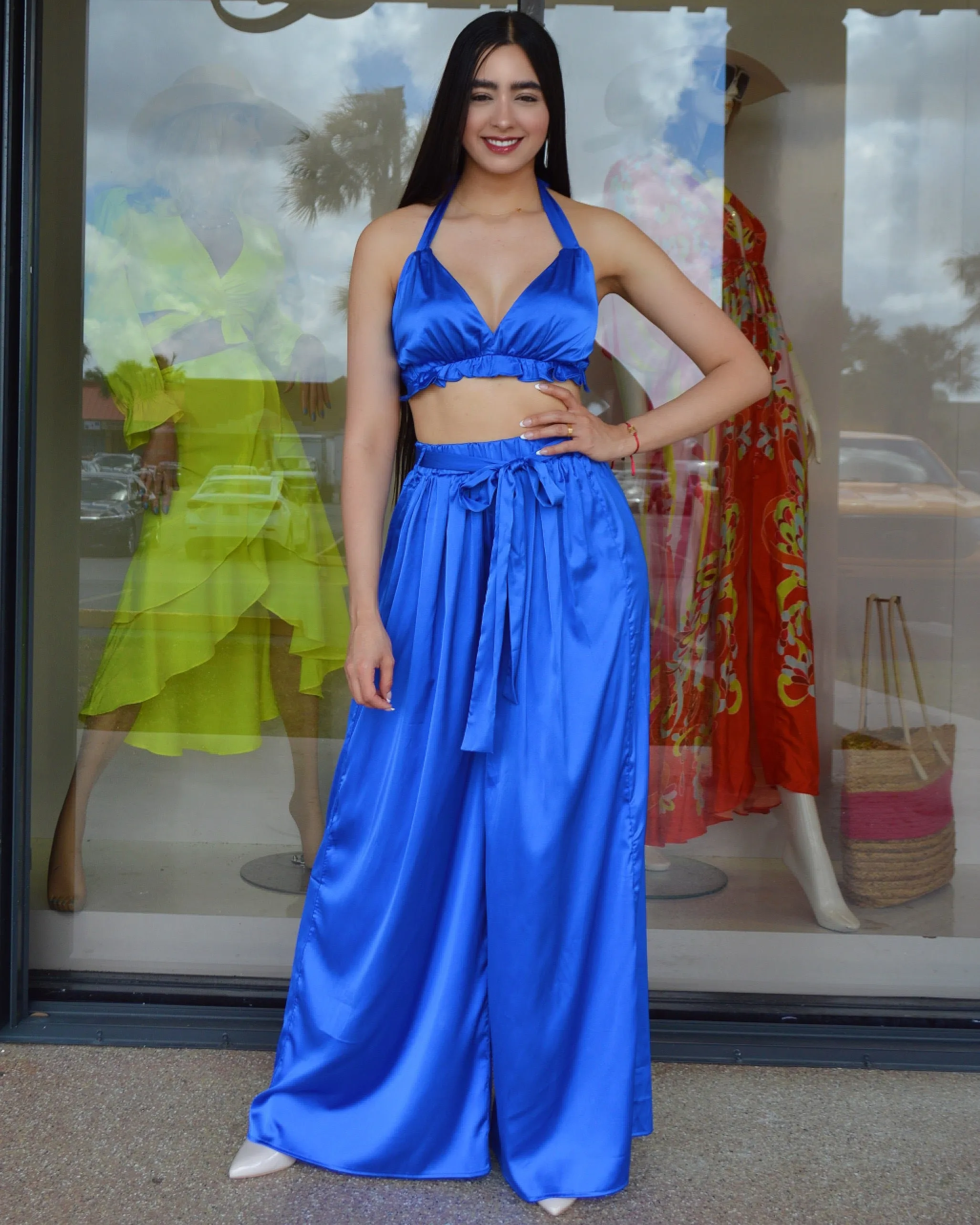 Summer Season Satin Pant Set Royal Blue
