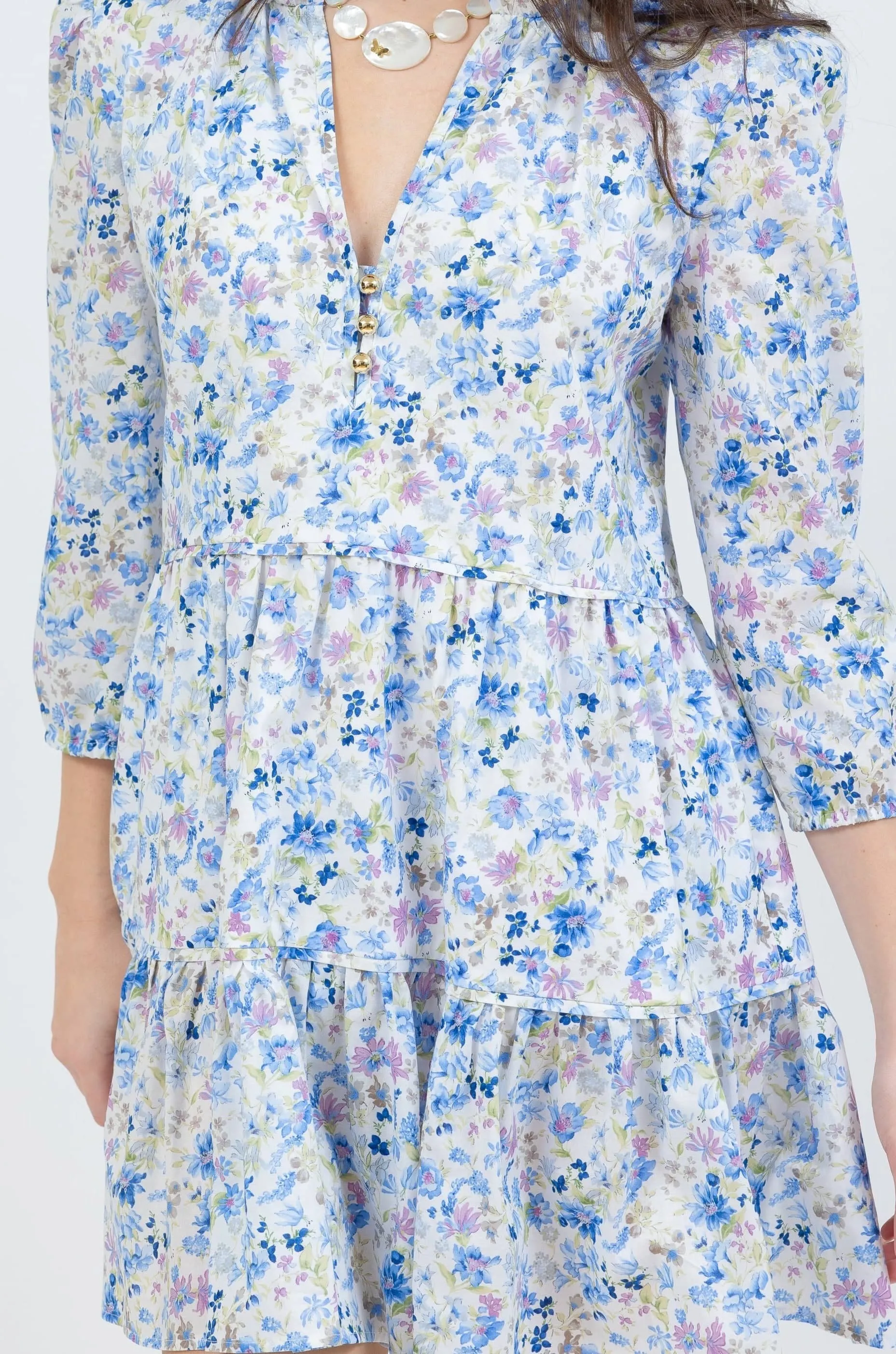 The Boho Mini Dress - Blue Floral