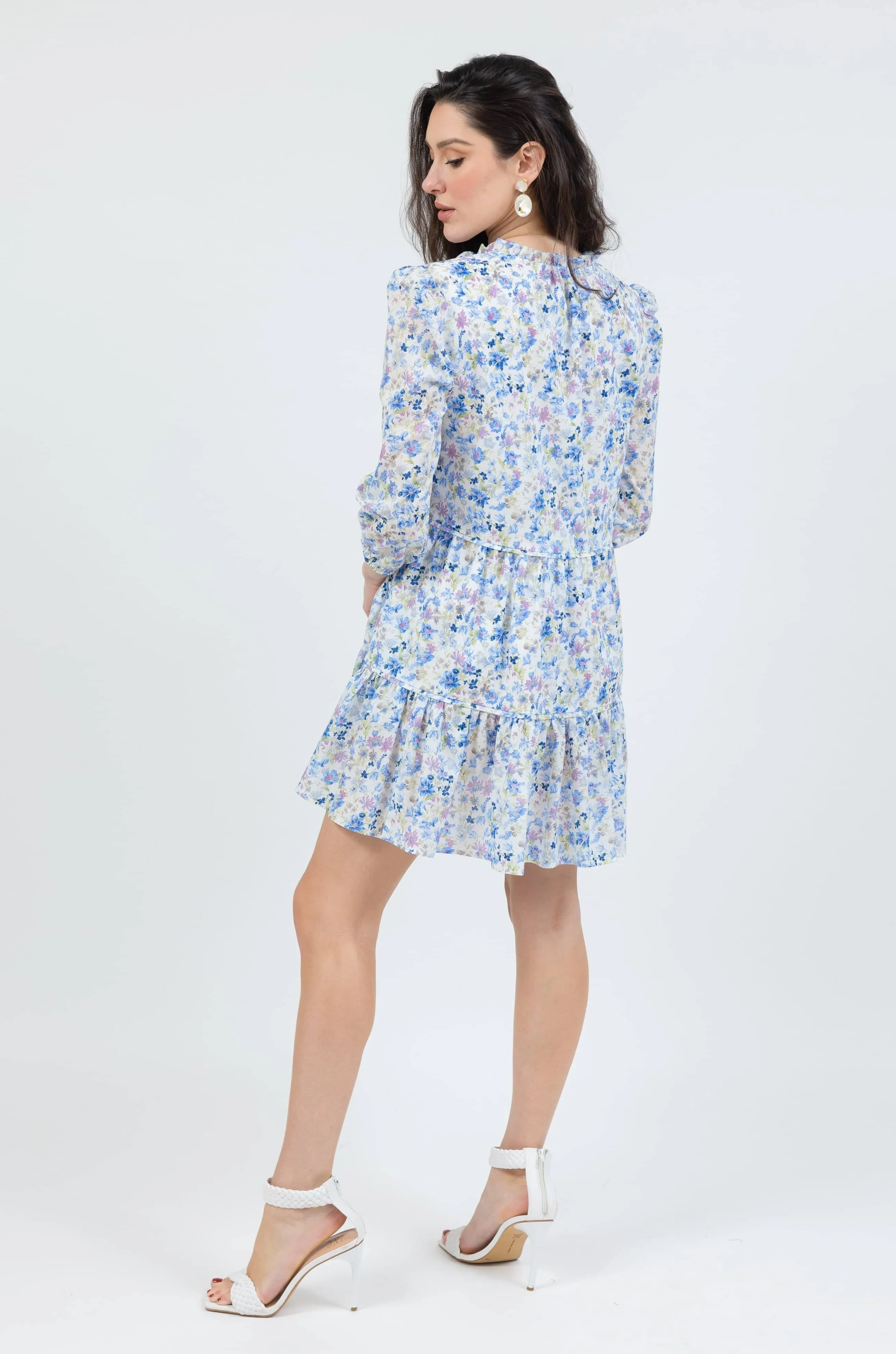 The Boho Mini Dress - Blue Floral