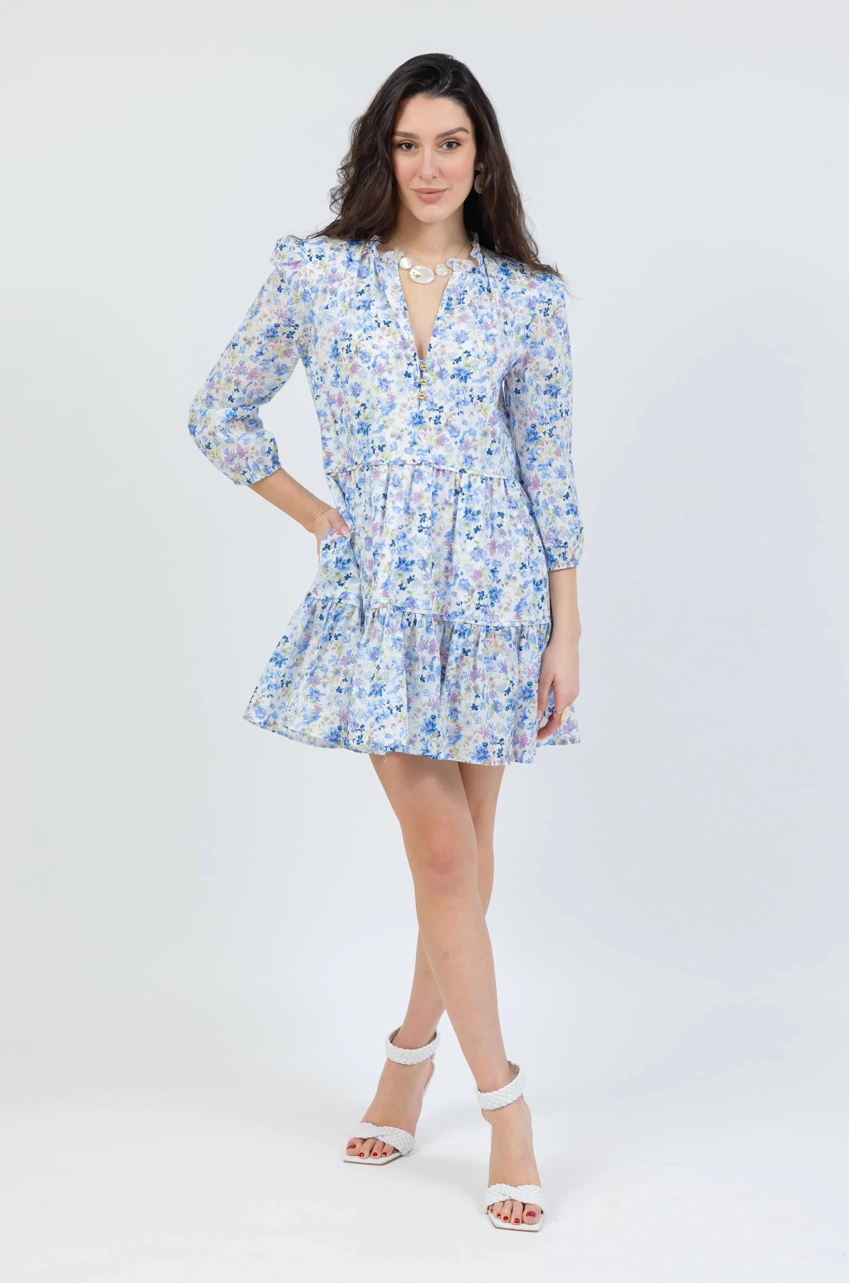 The Boho Mini Dress - Blue Floral