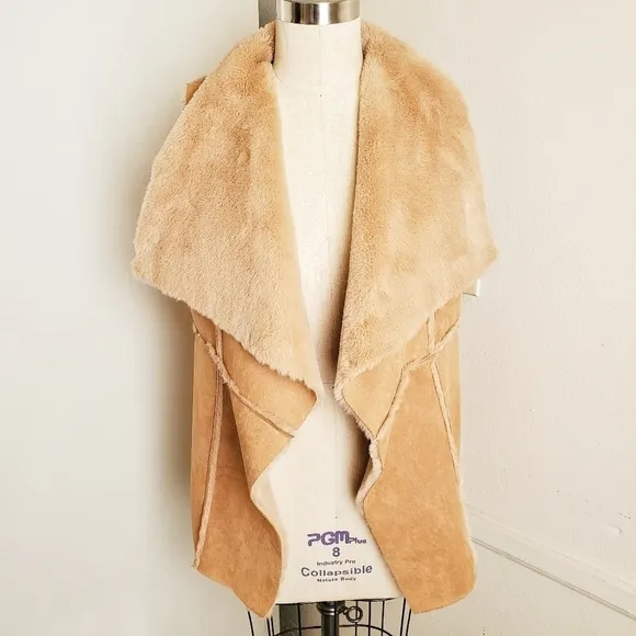 THML | Luxurious Faux Fur Tan Vest, One Si…