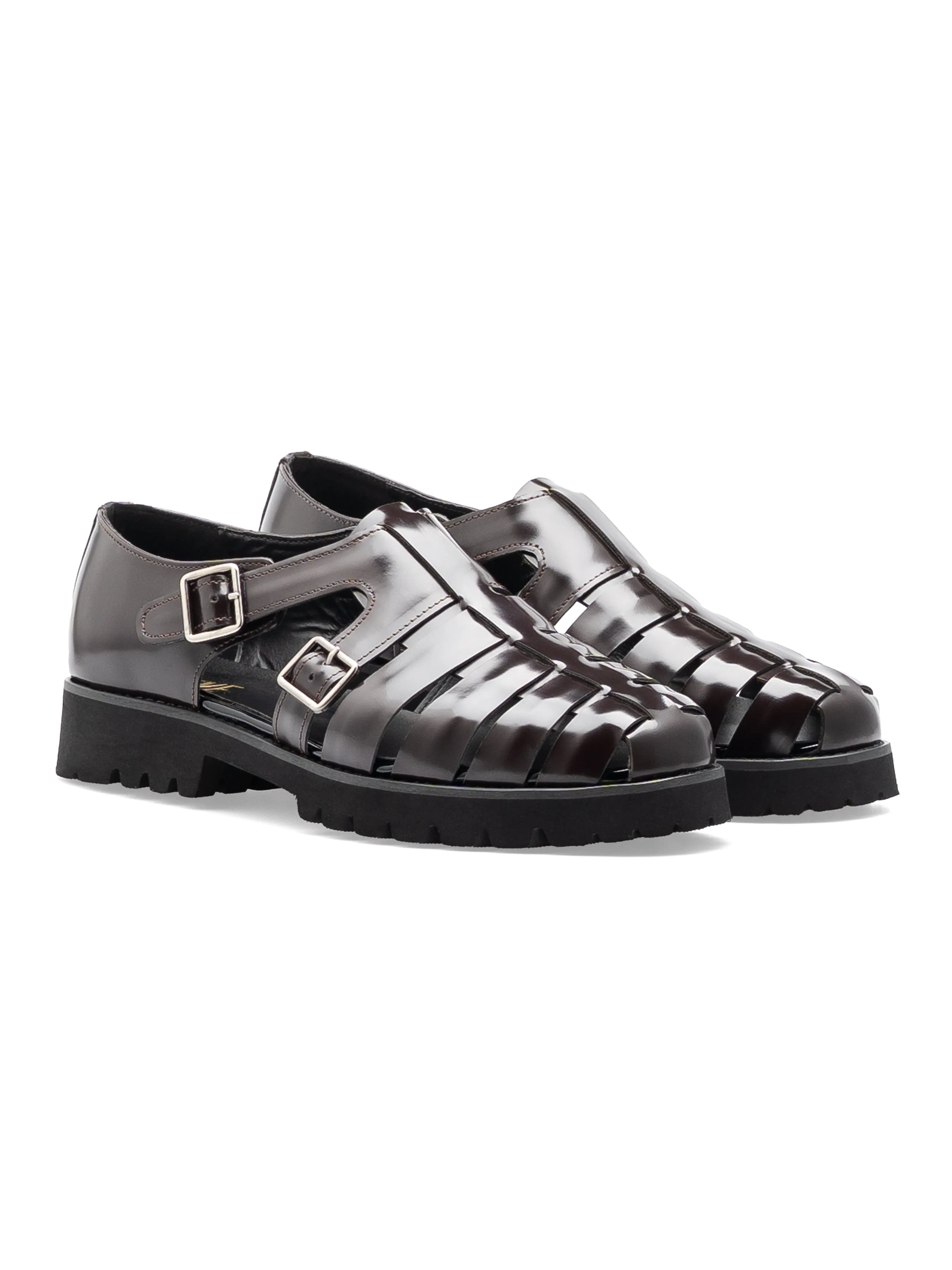 Veneto Sandal - Dark Brown Polished Leather (Eva Combat)